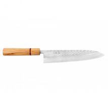 Couteau Yuzo SLD modèle chef 24cm martelé olivier et redwood - Couteaux du Chef - Couteaux du Chef