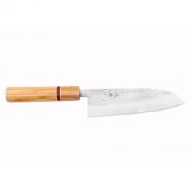 Couteau Yuzo SLD modèle santoku 16,5cm martelé olivier et redwood - Couteaux du Chef