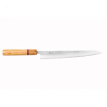Couteau Yuzo SLD modèle sujihiki 27cm martelé olivier et redwood - Couteaux du Chef