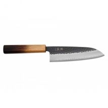 Couteau Yuzo Black AS japonais santoku 16,5cm manche chêne brûlé - Couteaux du Chef