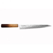 Couteau Wusaki Yaketa 24cm modèle sujihiki japonais AUS10 manche en chêne brûlé - Couteaux du Chef - Couteaux du Chef