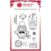 Woodware Clear Singles 4in x 6in Stamp Set Owl Christmas Mail by Francoise Read | Set of 9