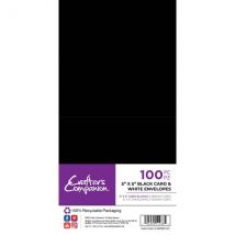 Crafter's Companion 5in x 5in Black Card Blanks & White Envelopes 250 GSM | Pack of 25
