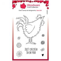 Woodware 4 x 6in Clear Stamp Set Fuzzie Friends Clara The Chicken by Jane Gill | Set of 9
