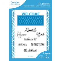 Creative Craft Products Die & A6 Stamp Set A2 Additions Welcome Word Panel & Sentiments | Set of 10