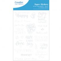 Creative Craft Products A5 Super Stickers White Foiled Sentiments | 4 Sheets