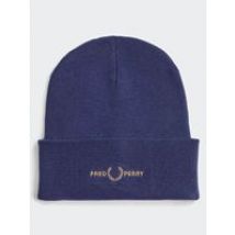 Fred Perry Unisex Graphic Beanie in French Navy / Dark Caramel