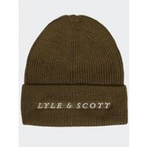 Lyle & Scott Unisex Ribbed Knitted Beanie in Olive