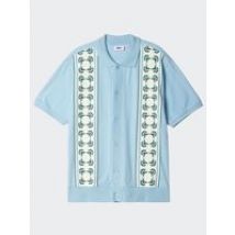 Obey Men's Monument Button-Up Knit Polo Shirt in Sky Blue Multi