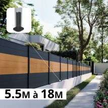 Kit clôture aluminium sur muret poteau sur platines - BAHIA & CRUZ Cèdre H-1,2m - Bois composite et aluminium