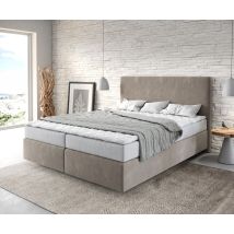 Boxspringbett Dream-Well 160x200 cm Mikrofaser Beige mit Matratze und Topper