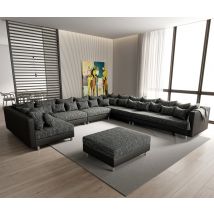Wohnlandschaft Clovis XXL Schwarz Modular Hocker Ottomane Rechts