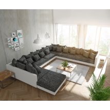 Wohnlandschaft Clovis XXL Weiss Schwarz mit Hocker Ottomane Rechts