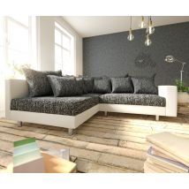 Ecksofa Clovis Weiss Schwarz Armlehne Ottomane Links Modulsofa