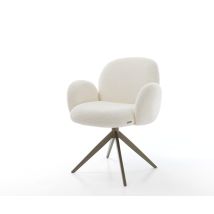 Drehstuhl Nube-Flex mit Armlehnen Bouclé Weiß Kreuzgestell breit Effektfinish Titan 360° drehbar Taschenfederkern