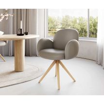 Drehstuhl Nube-Flex mit Armlehnen Echt-Leder Schlamm Holzgestell kantig Natur 180° drehbar Taschenfederkern