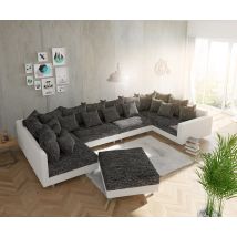 Wohnlandschaft Clovis XL Weiss Schwarz Hocker Armlehne modular