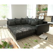 Ecksofa Clovis Schwarz modular Hocker Armlehne Ottomane Rechts