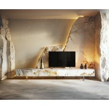 Lowboard Cuor 250 cm Keramik Minas Melange Weiß-Beige 1 Klappe 1 Schubfach Fuß Schwebeoptik Acrylglas