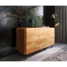 Sideboard Shavani 145 cm Akazie Natur 2 Türen 3 Schubladen Rundfuß Metall Schwarz