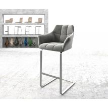Barstuhl Yulo-Flex Samt Grau Freischwinger flach Edelstahl