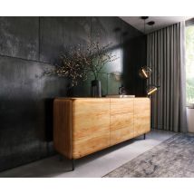Sideboard Shavani 175 cm Akazie Natur 2 Türen 3 Schubladen Rundfuß Metall Schwarz