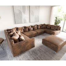 Wohnlandschaft Clovis XL modular Braun Antik Optik Hocker Armlehne