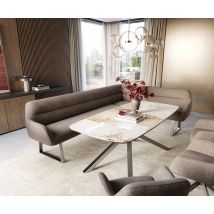 Esszimmerbank Taya-Flex 285x190 cm Strukturstoff Soft Taupe Kufengestell kantig Edelstahl Taschenfederkern Links