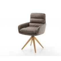 Esszimmerstuhl Abelia-Flex mit Armlehnen Mikrofaser Taupe Vintage Holzgestell kantig Natur