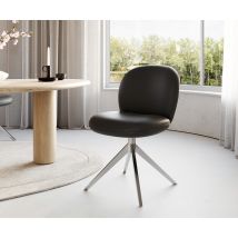 Drehstuhl Nube-Flex Echt-Leder Schwarz Kreuzgestell breit Edelstahl 360° drehbar Taschenfederkern