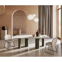 Esstisch Edge Boot 240x120cm Keramik Calacatta Luxe Weiß-Gold-Grau Pilier Metall Effektfinish Titan