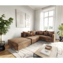 Ecksofa Clovis Braun Antik Optik modular Hocker Armlehne Ottomane Rechts
