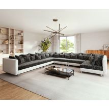 Wohnlandschaft Clovis XXL Weiss Schwarz Ottomane Links