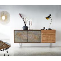 Sideboard Juwelo 175 cm Akazie Natur mit Steinfurnier