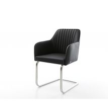 Freischwinger Greg-Flex Echt-Leder Schwarz Freischwinger flach Edelstahl Taschenfederkern