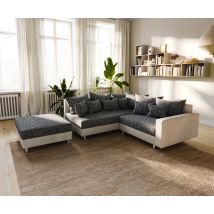 Ecksofa Clovis Weiss Schwarz modular Armlehne Hocker Ottomane Links