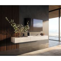 Lowboard Cuor 200 cm Keramik Laminam® Travertino Bianco Creme-Weiß 1 Klappe 1 Schubfach Schwebend