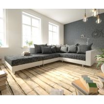 Ecksofa Clovis Weiss Schwarz modular Armlehne Hocker Ottomane Links