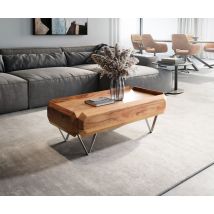 Couchtisch Kiano 100x50 cm Akazie Natur 2 Schübe V-Fuß Edelstahl