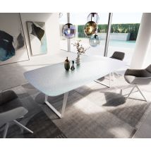 Esstisch Edge Boot 240x120 cm Reliefglas Perlmutt 3D-Design Metall Schräg Weiß