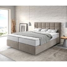Boxspringbett Dream-Fine 160x200 cm Mikrofaser Beige mit TFK Matratze und Visco Topper