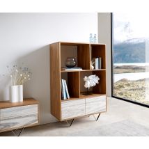 Highboard Kleo 90x130 cm Akazie Natur 2 Türen V-Fuß Edelstahl
