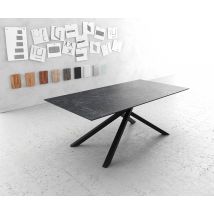 Esstisch Edge 200x100cmKeramik Laminam®Nero Greco Anthrazit Mittelfuß Kreuz Schwarz