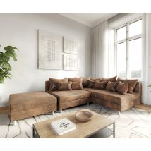 Ecksofa Clovis Braun Antik Optik Modular Hocker Ottomane Rechts