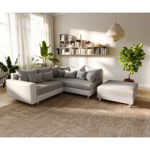 Ecksofa Clovis Weiss Hellgrau modular Hocker Armlehne Ottomane Rechts