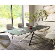 Esstisch Edge 300x100cm Keramik Laminam®Nero Greco Anthrazit Kreuzgestell Rechteck Edelstahl