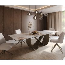 Esstisch Edge 300x100cm Keramik Minas Melange Weiß-Beige Infinity Metall Effektfinish Titan