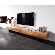 Lowboard New Live-Edge 240 cm Akazie Natur 4 Schubladen Fuß schwebend Metall Schwarz