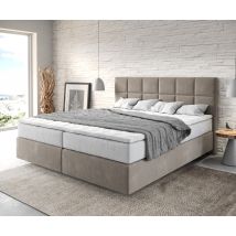 Boxspringbett Dream-Fine 180x200 cm Mikrofaser Beige mit TFK Matratze und Visco Topper