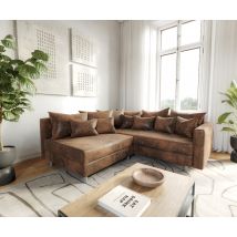 Ecksofa Clovis Braun Antik Optik modular Armlehne Ottomane Rechts